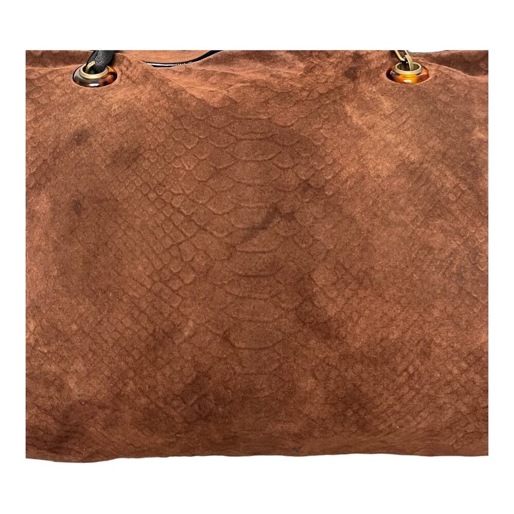 Lanvin "Amalia" Python Print Brown Suede Bucket S… - image 3